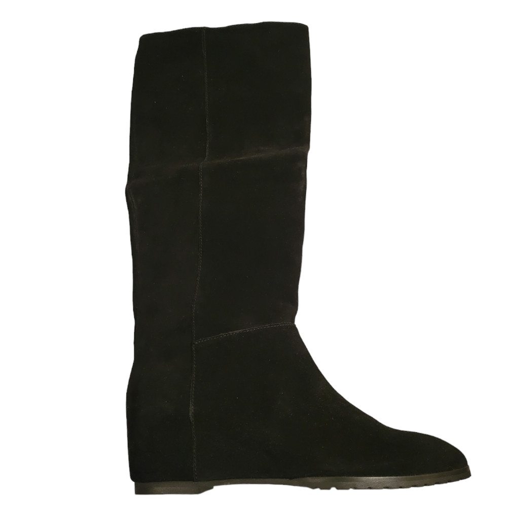 Le Chateau Black Suede Leather Knee High Flat Boots Size 8 38 NIB
